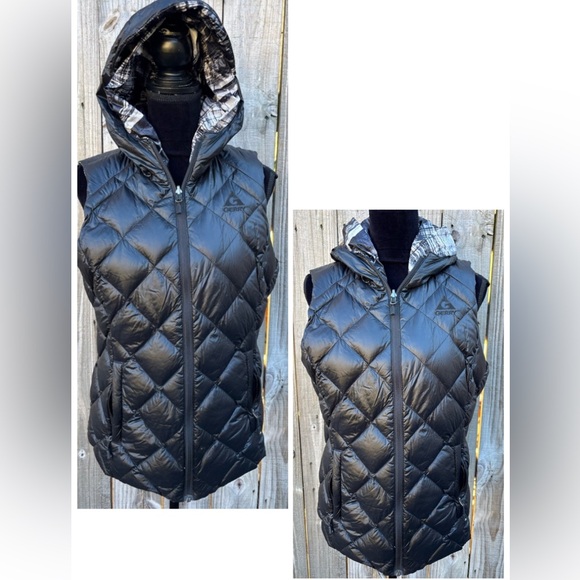 Gerry Black Quilted Reversible Packable Hooded Down Filled Zip Up Vest Size M - Picture 3 of 15